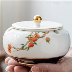 茶几烟缸摆件 圆形陶瓷烟缸家用客厅办公室防风烟灰缸