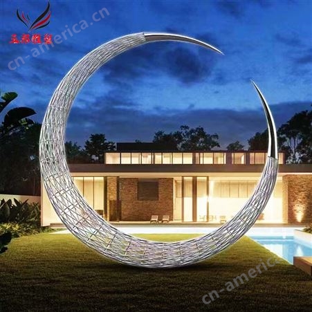 不锈钢雕塑定制大型金属圆形水景观卡通园林镜面月亮校园浪花摆件