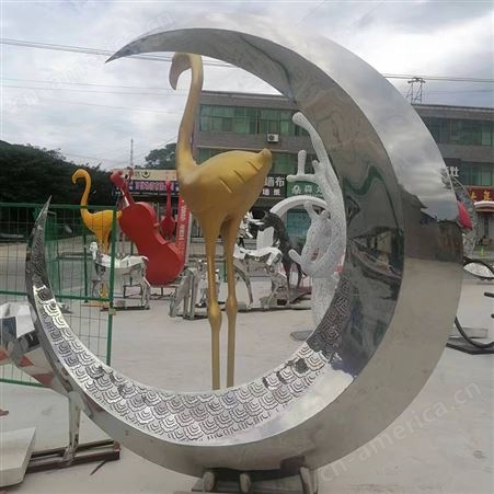 不锈钢雕塑定制大型镜面圆环水景铁艺金属户外造型摆件