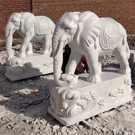 武汉石雕汉白玉大象一对 晚霞红石象 吉祥如意石大象 动物石雕门口摆件 石雕大象厂家