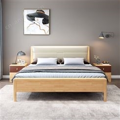 搏德森北欧现代简约实木床主卧室家用双人床软包高箱床卧室民宿
