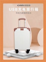 爱登堡(Edenbo)行李箱女时尚商务拉杆箱出差USB充电旅行登机箱子