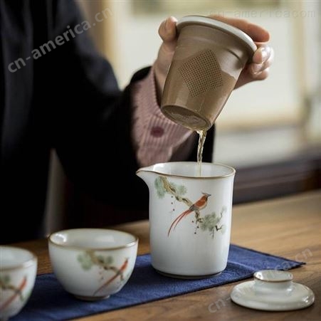 汝瓷花鸟仿古公道杯 大号茶海家用手抓分茶器 陶瓷功夫茶具公杯匀茶杯
